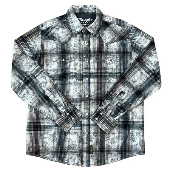 Wrangler Retro Mens Western Pearl Snap Paisley Long Sleeve Shirt Size Large - Picture 1 of 6